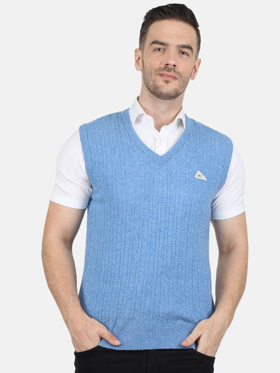 

Monte Carlo Men Blue Cable Knit V Neck Sweater Vest