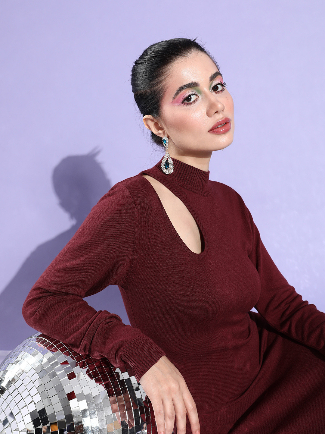 

Mast & Harbour Women Longline Pullover Sweater Maxi Dress, Maroon