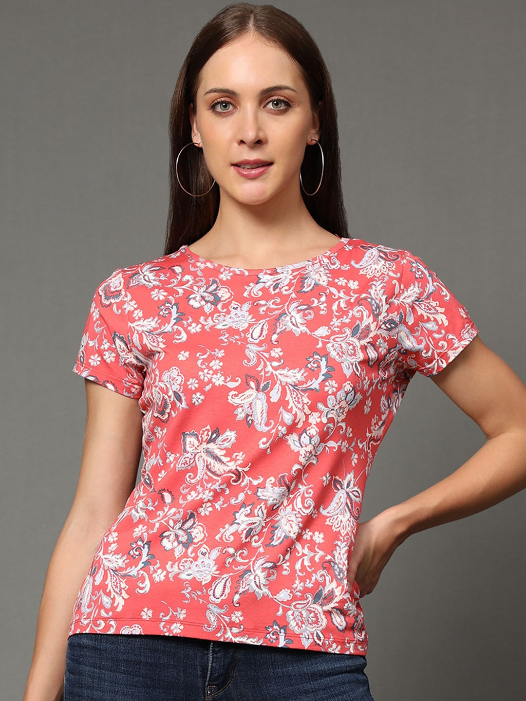 

BStories Women Red Printed Cotton Lounge T-shirts