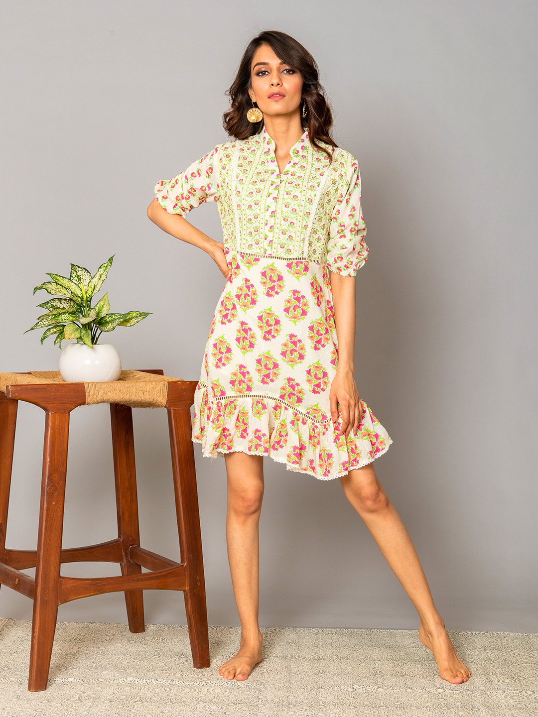 

WESTIFIED Off White Ethnic Motifs A-Line Dress