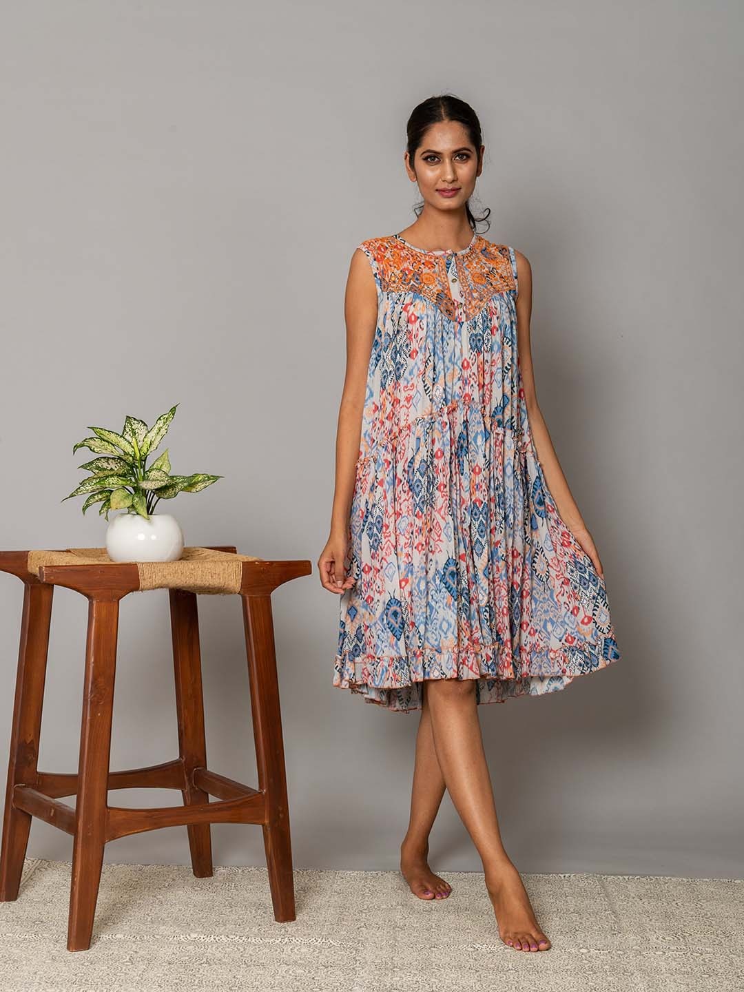 

WESTIFIED Grey & Orange A-Line Dress
