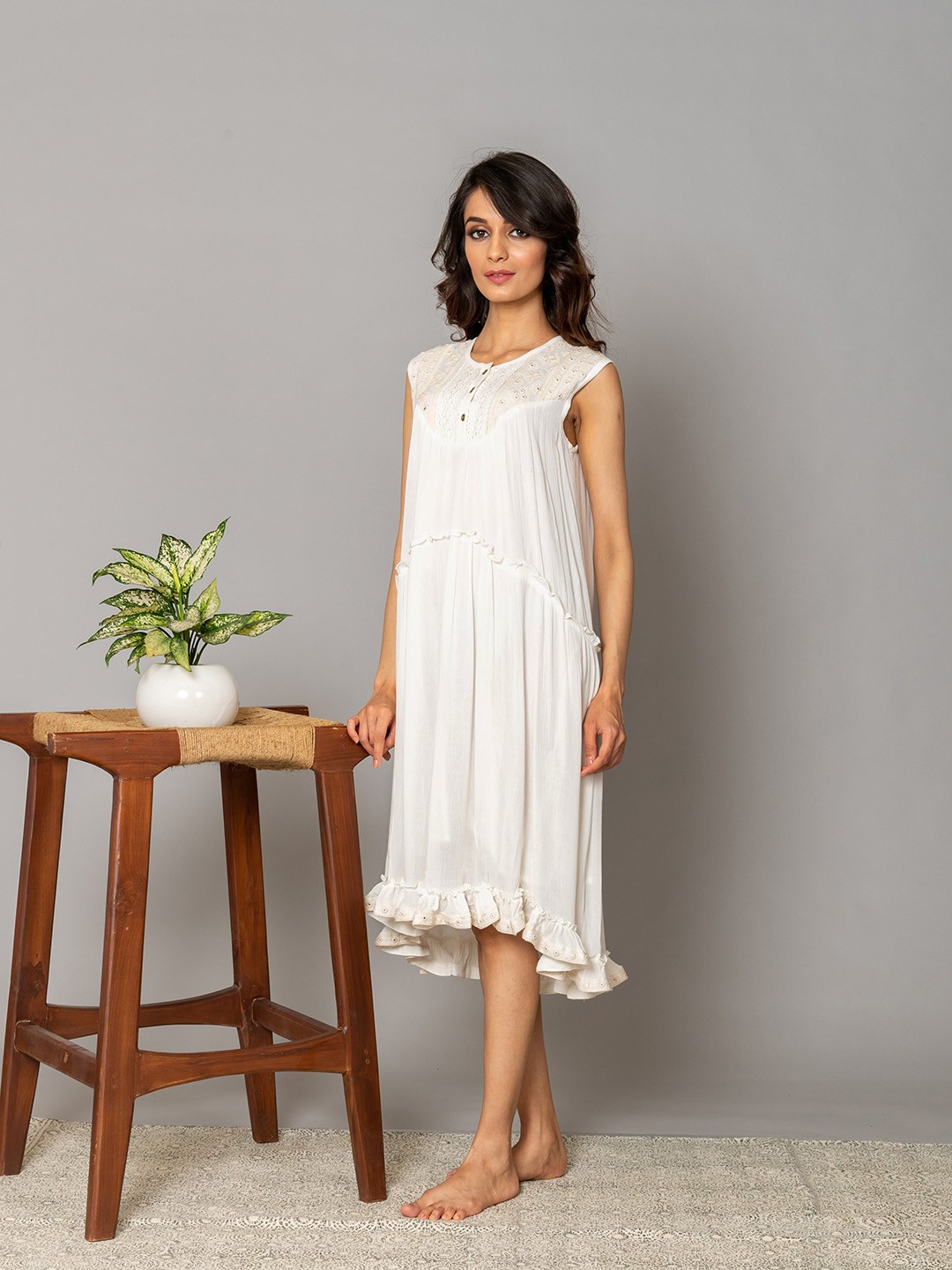 

WESTIFIED White Mirror Work A-Line Dress