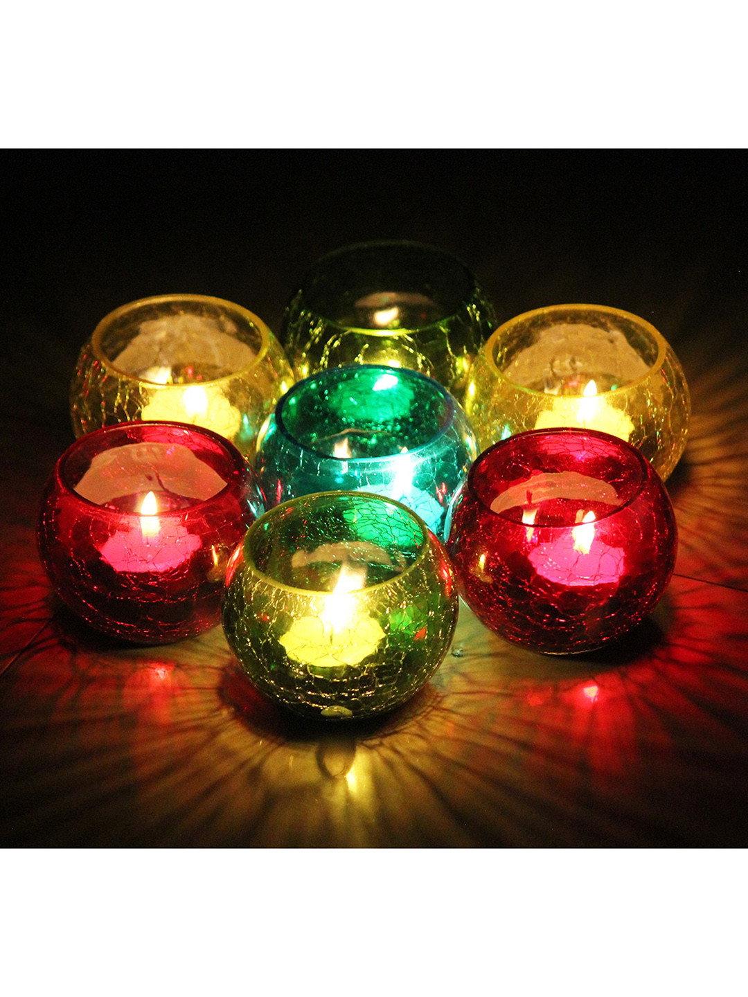 

Brahmz Set of 4 Mosaic Crackle Glass Tea Light Candle Holders, Red