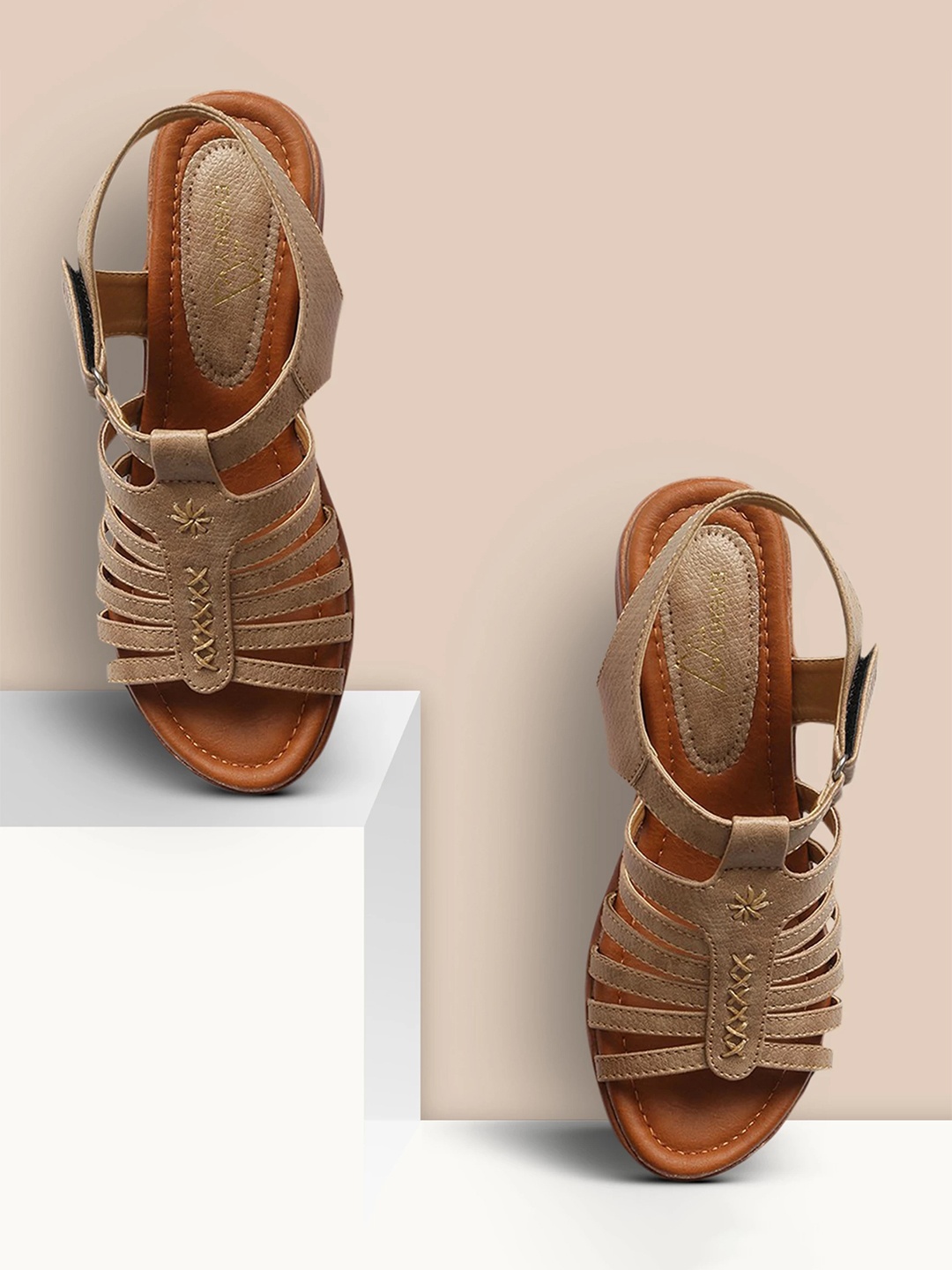 

EVERLY Beige Wedge Sandals with Buckles