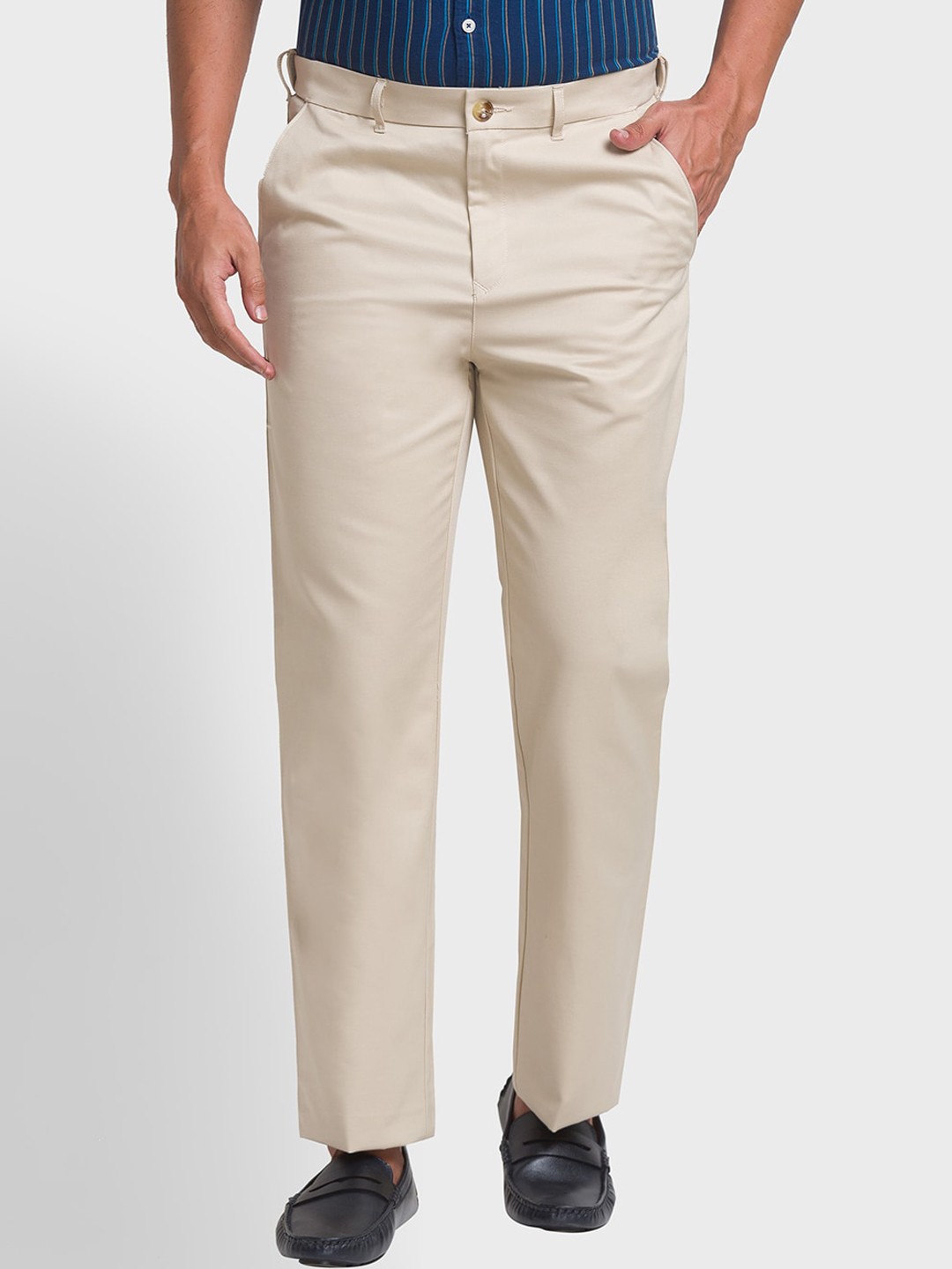 

ColorPlus Men Beige Solid Casual Trousers