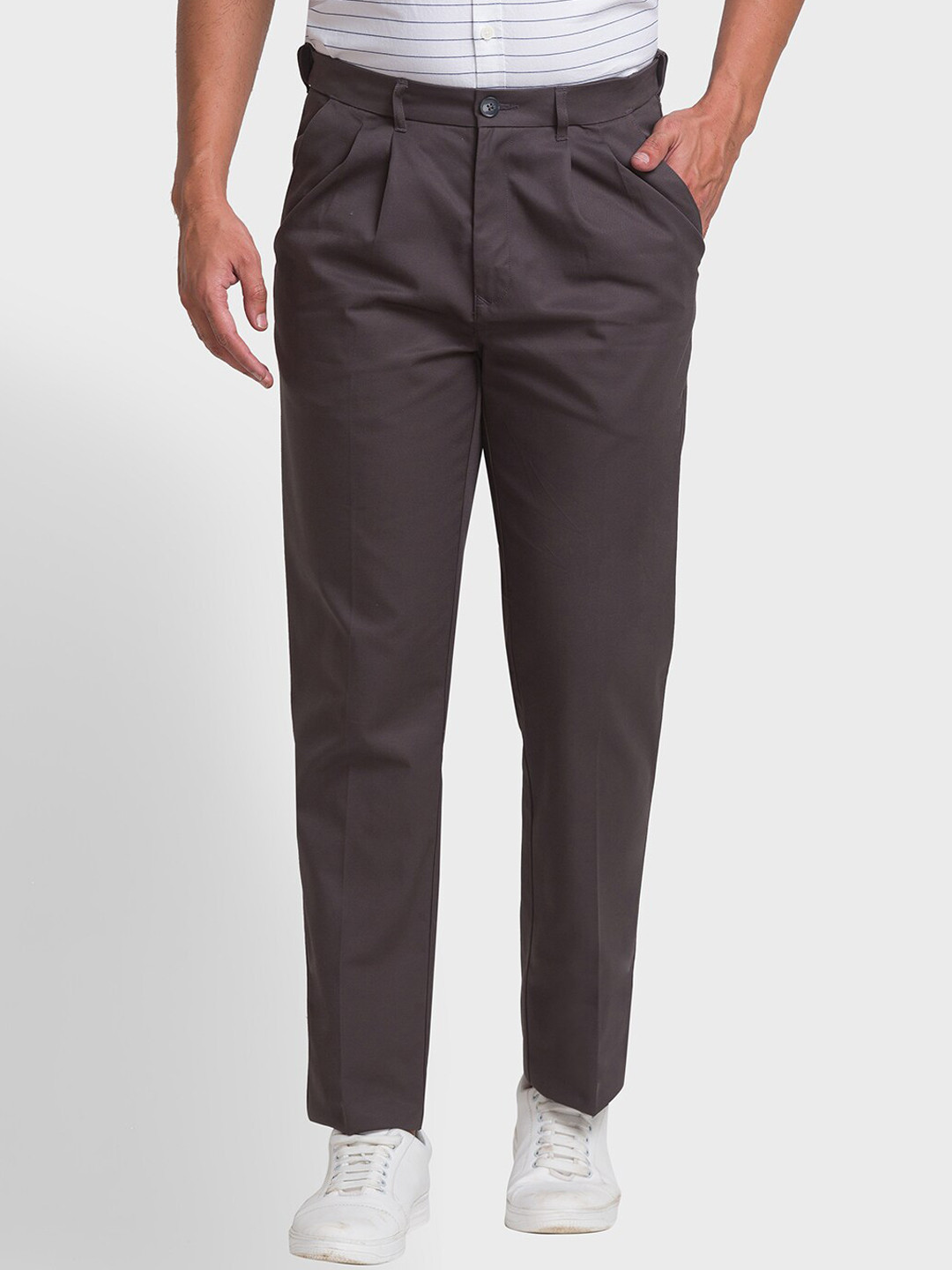 

ColorPlus Men Grey Pleated Trousers