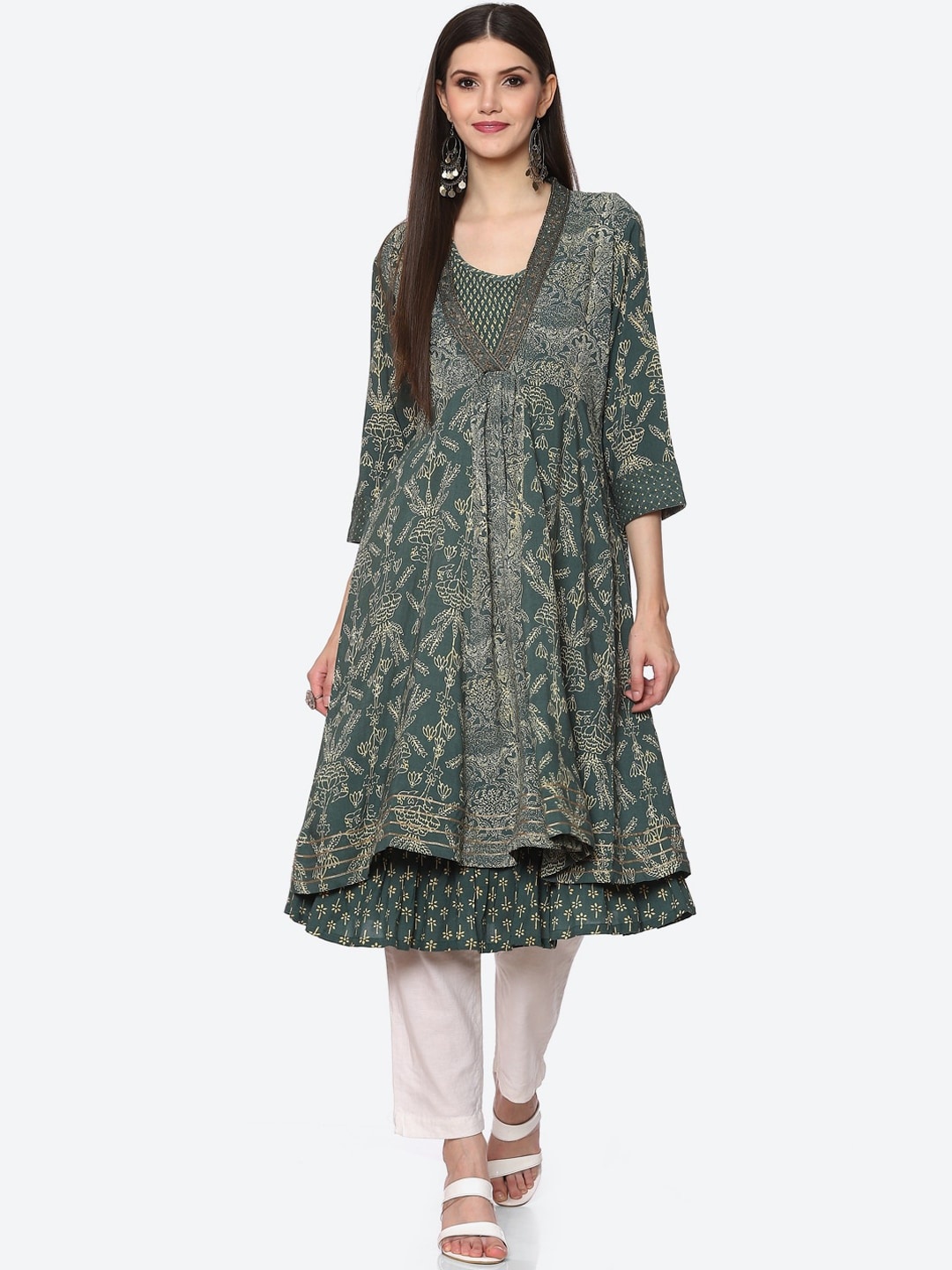

Biba Women Green Printed Anarkali Kurta