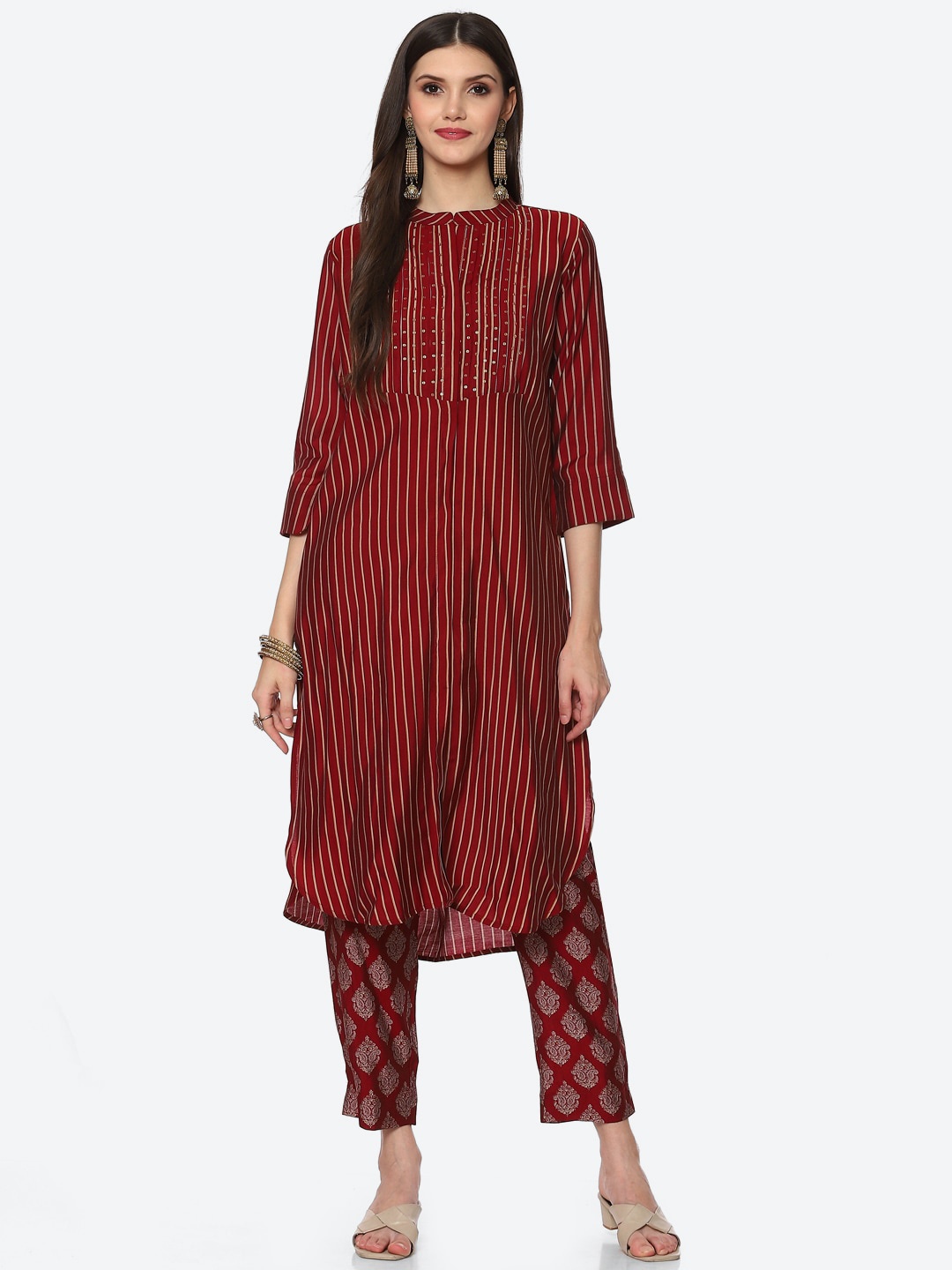 

Biba Women Red Striped Kurta with Trouser