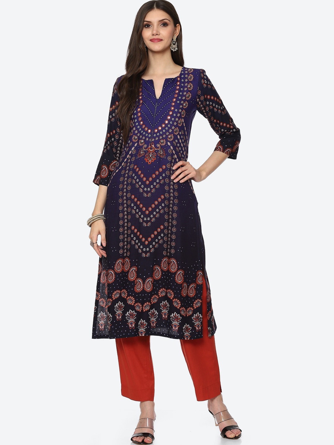 

Biba Women Navy Blue Ethnic Motifs Printed Kurta