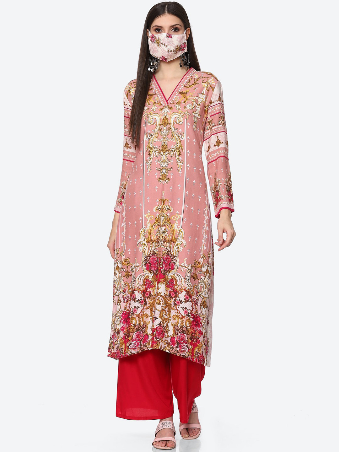 

Biba Women Pink Floral Printed Kurta