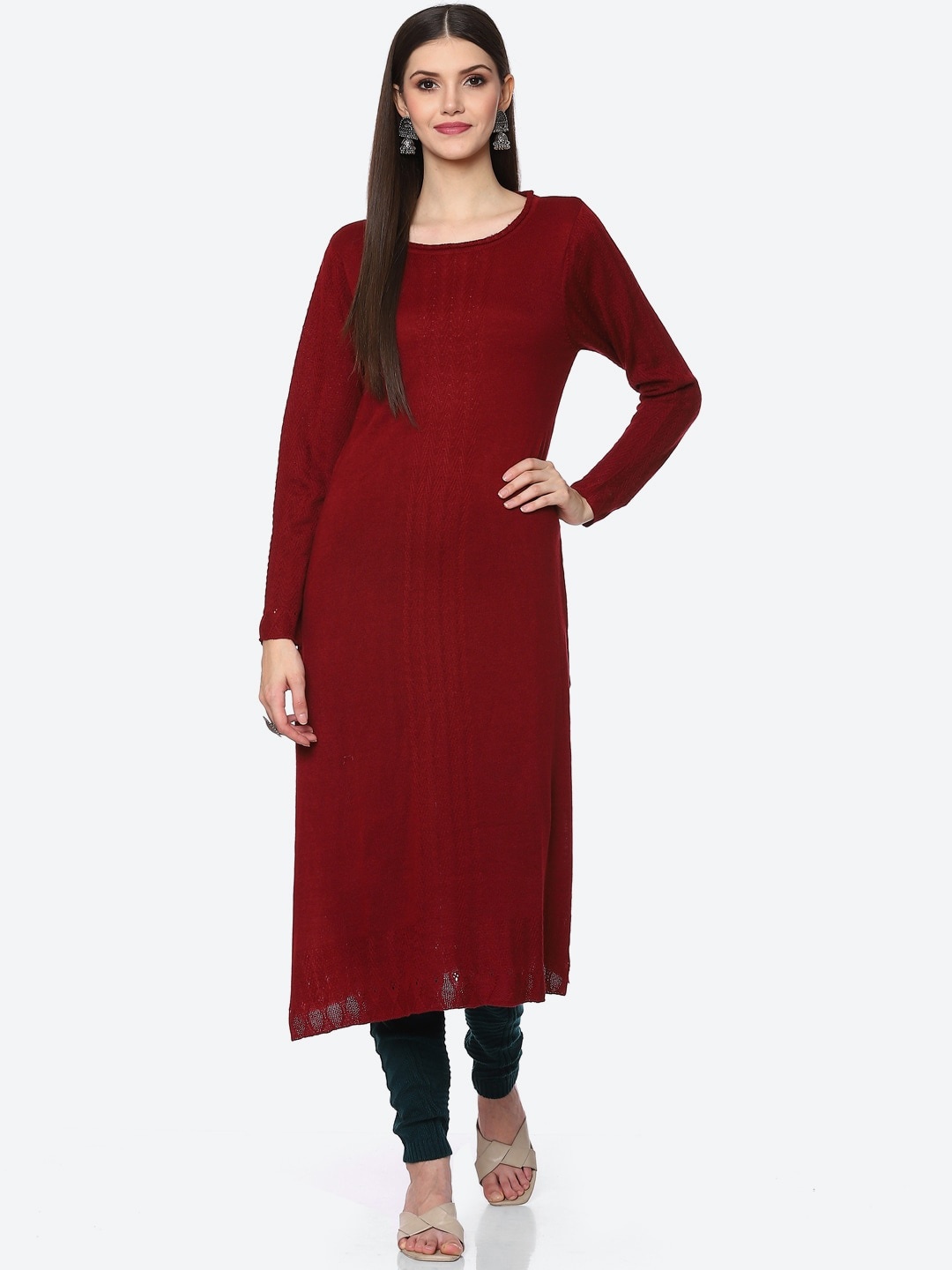 

Biba Women Maroon Solid Kurta