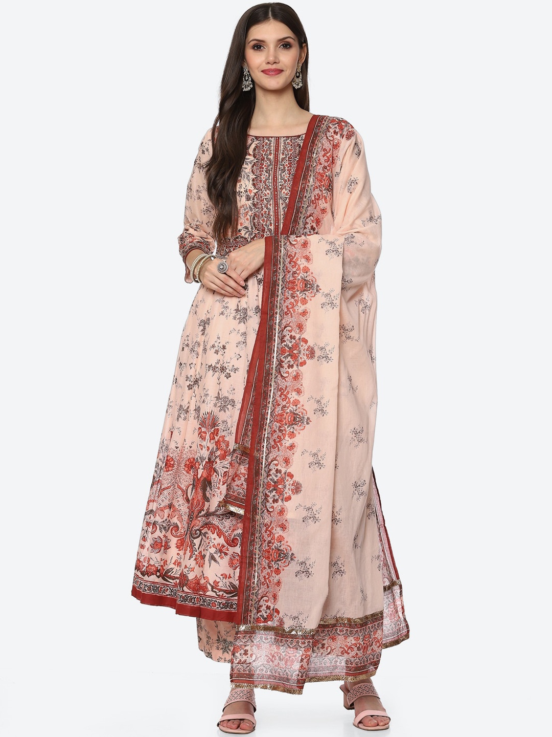 

Biba Women Beige Ethnic Motifs Printed Kurta with Palazzos & With Dupatta