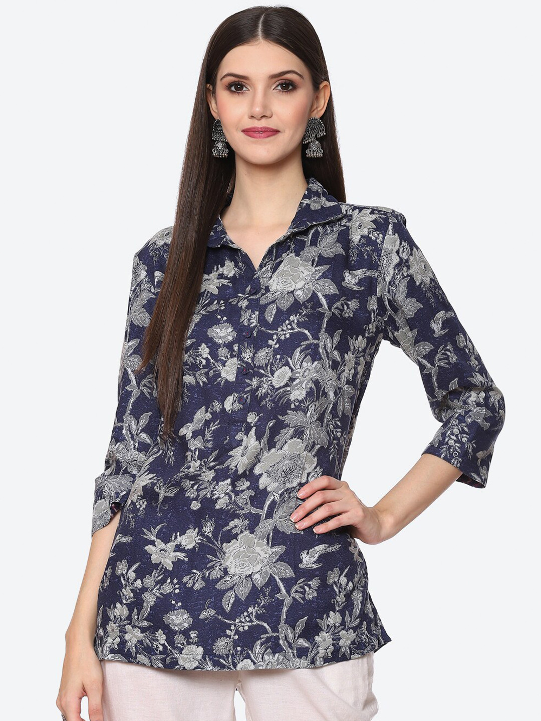 

Biba Women Blue Classic Floral Printed Casual Shirt