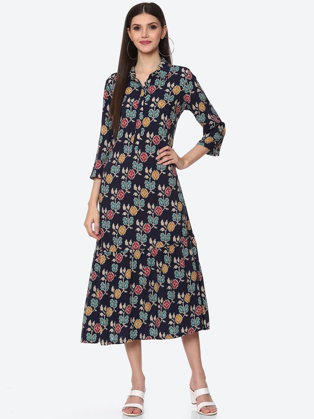 

Biba Women Navy Blue Floral A-Line Midi Dress