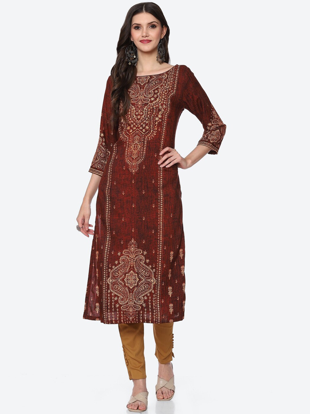 

Biba Women Brown Ethnic Motifs Printed Kurta