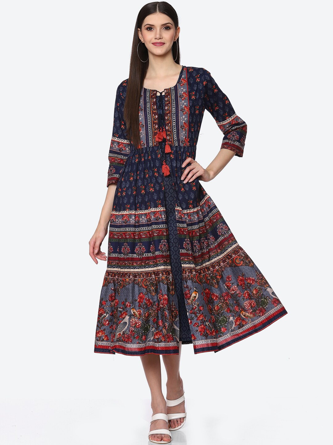 

Biba Women Navy Blue Ethnic Motifs Printed Dress