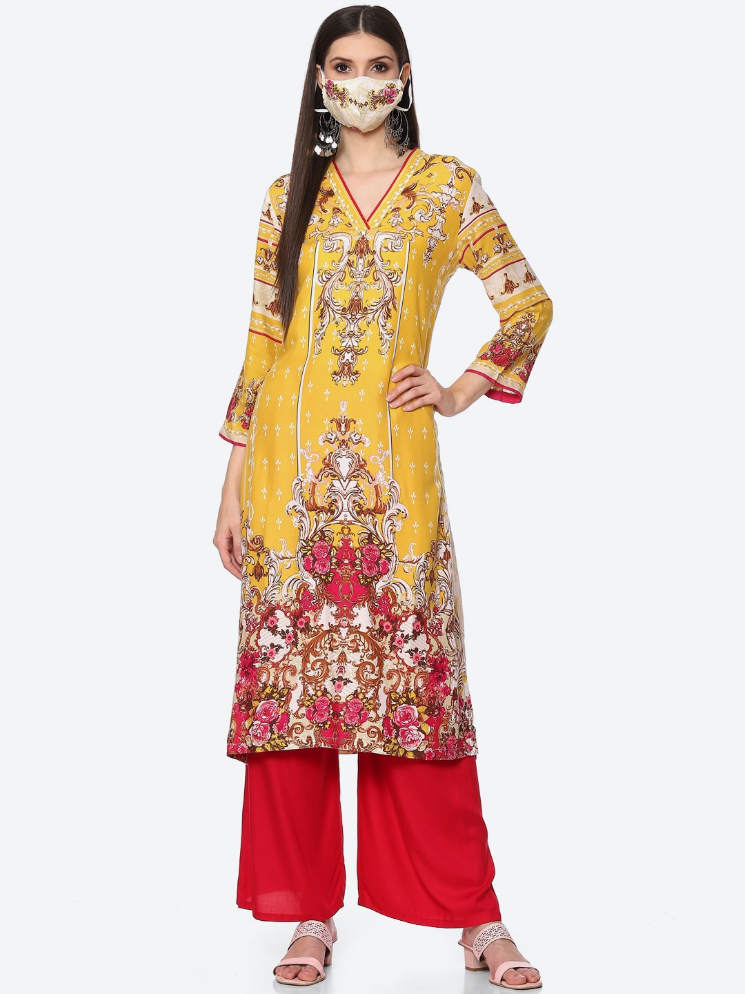 

Biba Women Yellow Ethnic Motifs Printed Kurta