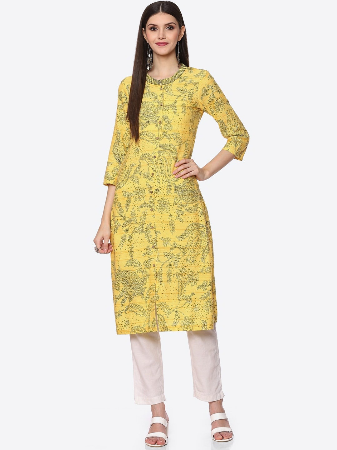 

Biba Women Yellow Floral Printed Kurta