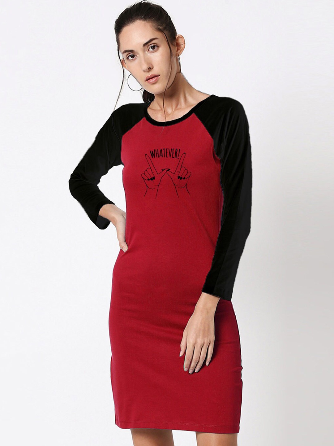 

Bewakoof Women Red & Black Colourblocked T-Shirt Dress