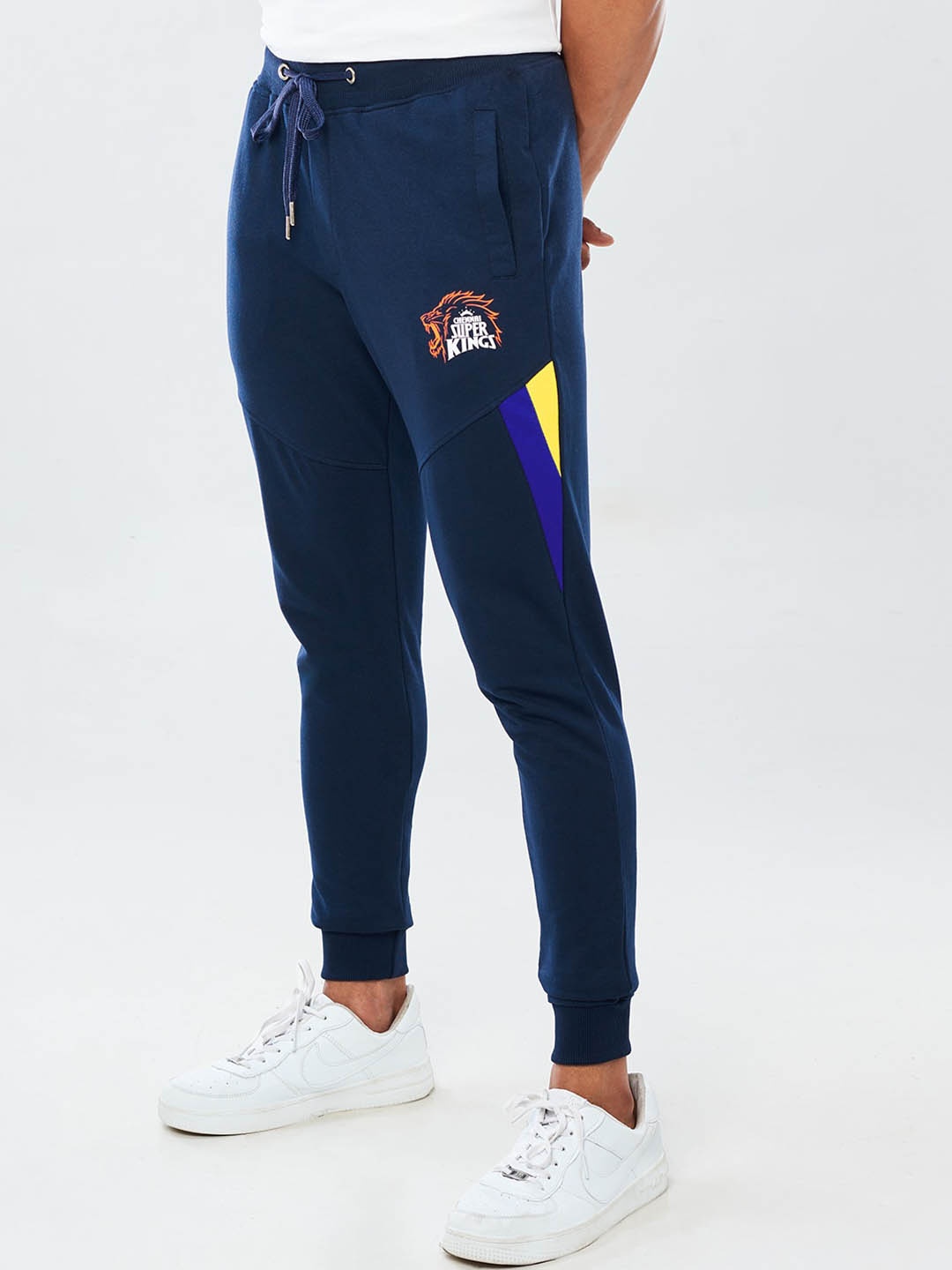 

The Souled Store Men Pure Cotton CSK Logo Printed Joggers, Navy blue