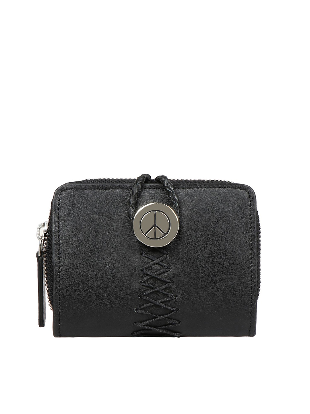 

Hidesign Women Black Textured Embroidered Leather Two Fold Wallet