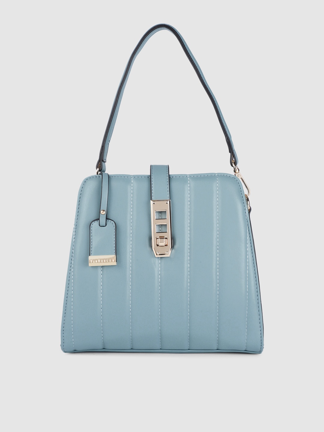 

Van Heusen Sky Blue Solid Structured Handheld Bag with Quilted Detail