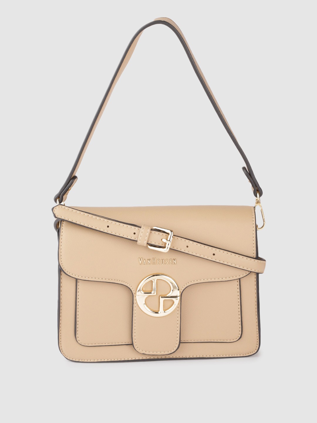 

Van Heusen Beige Solid Structured Sling Bag
