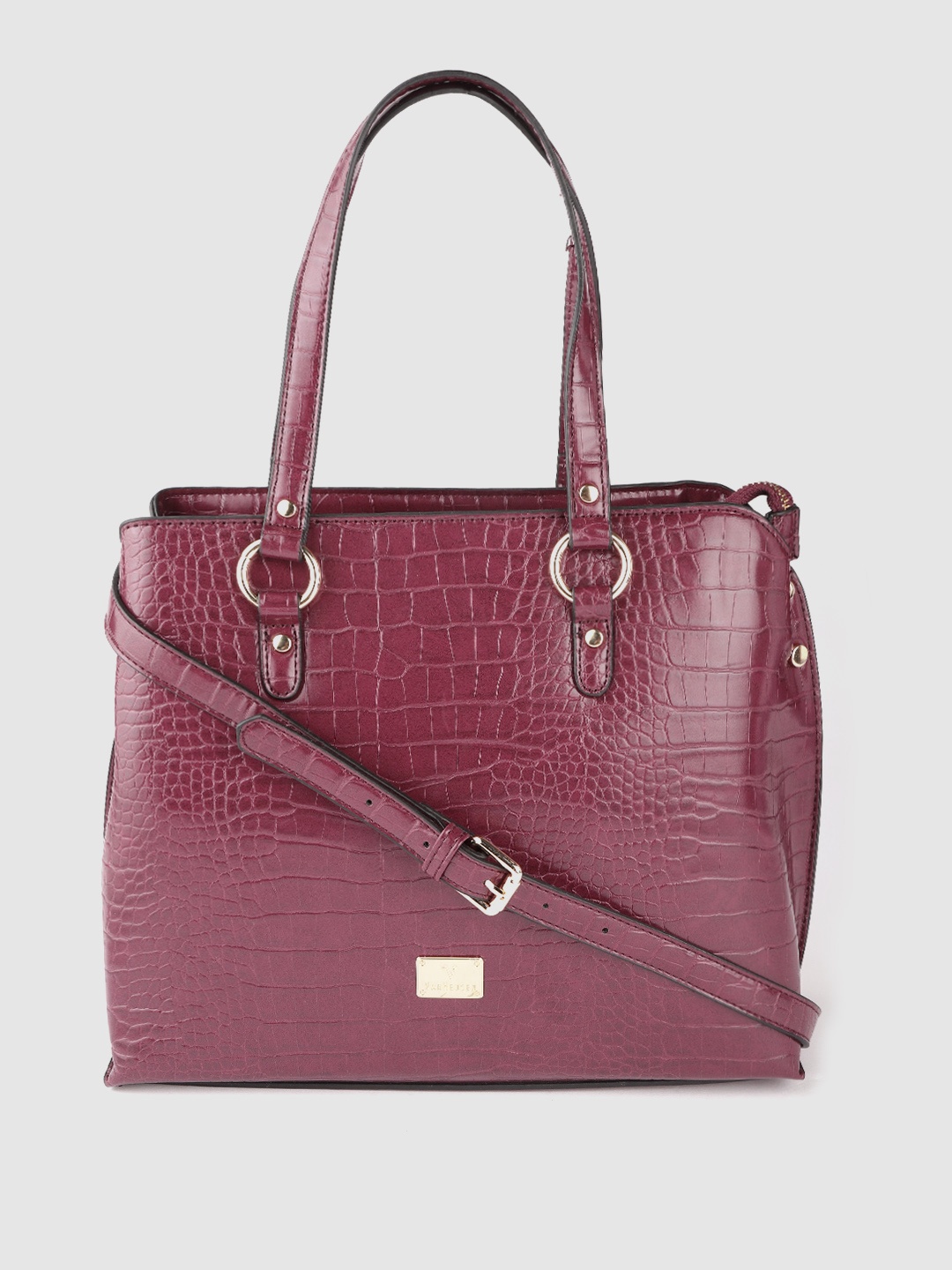 

Van Heusen Maroon Croc Textured Structured Handheld Bag