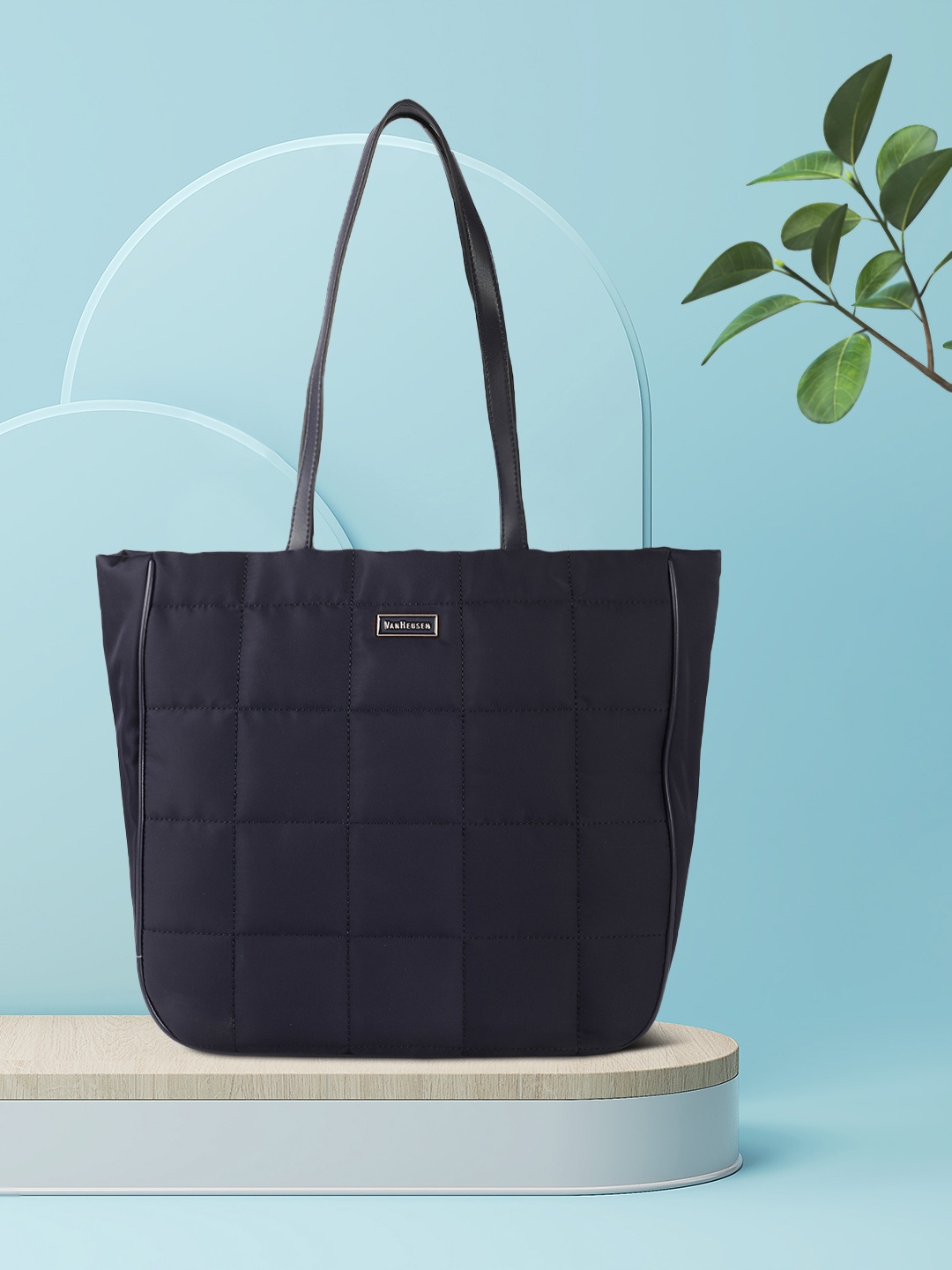 

Van Heusen Navy Blue Solid Oversized Structured Shoulder Bag with Quilted Detail