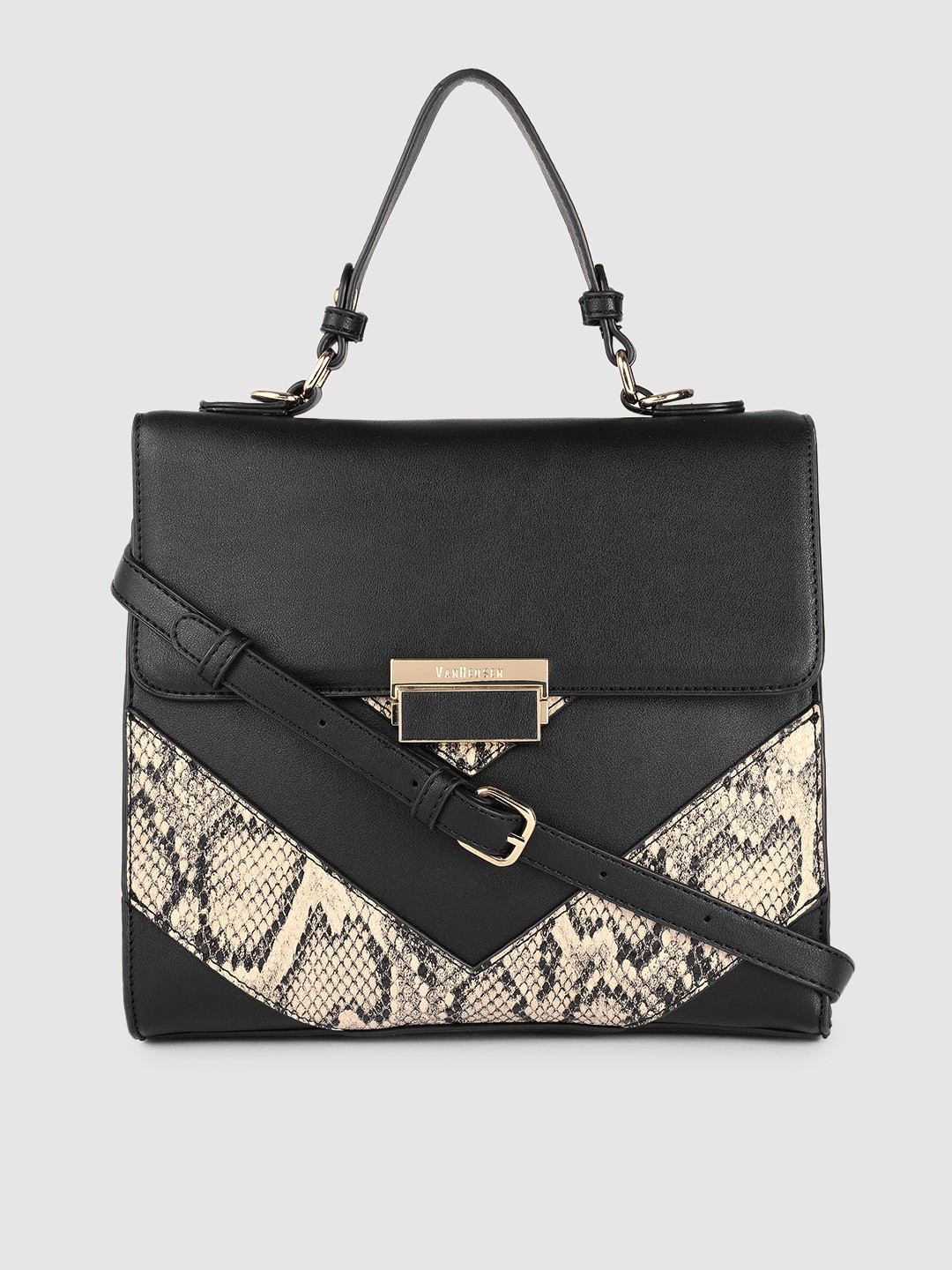 

Van Heusen Black & Beige Textured Satchel