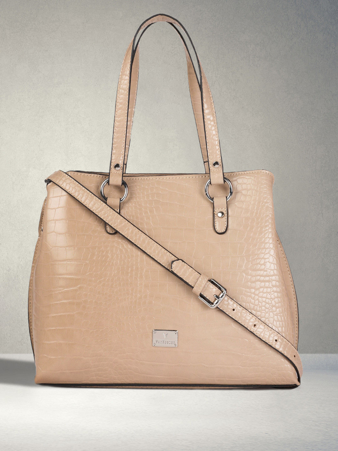 

Van Heusen Camel Brown Animal Textured Structured Handheld Bag