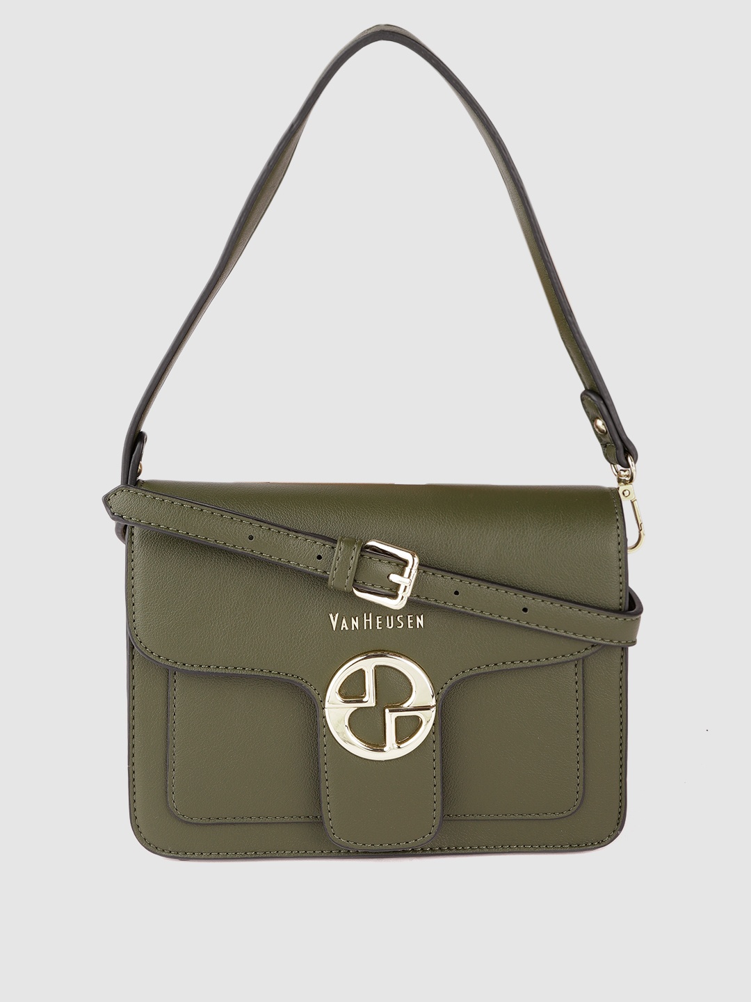 

Van Heusen Olive Green Solid Structured Sling Bag