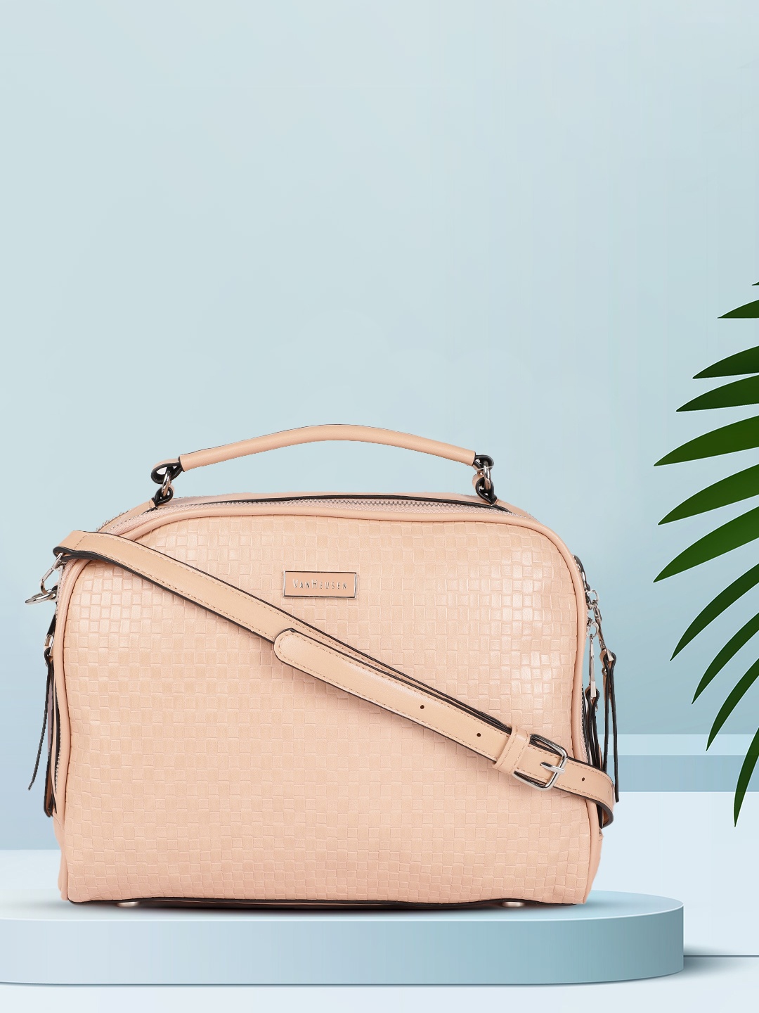 

Van Heusen Pink Woven Design Structured Handheld Bag