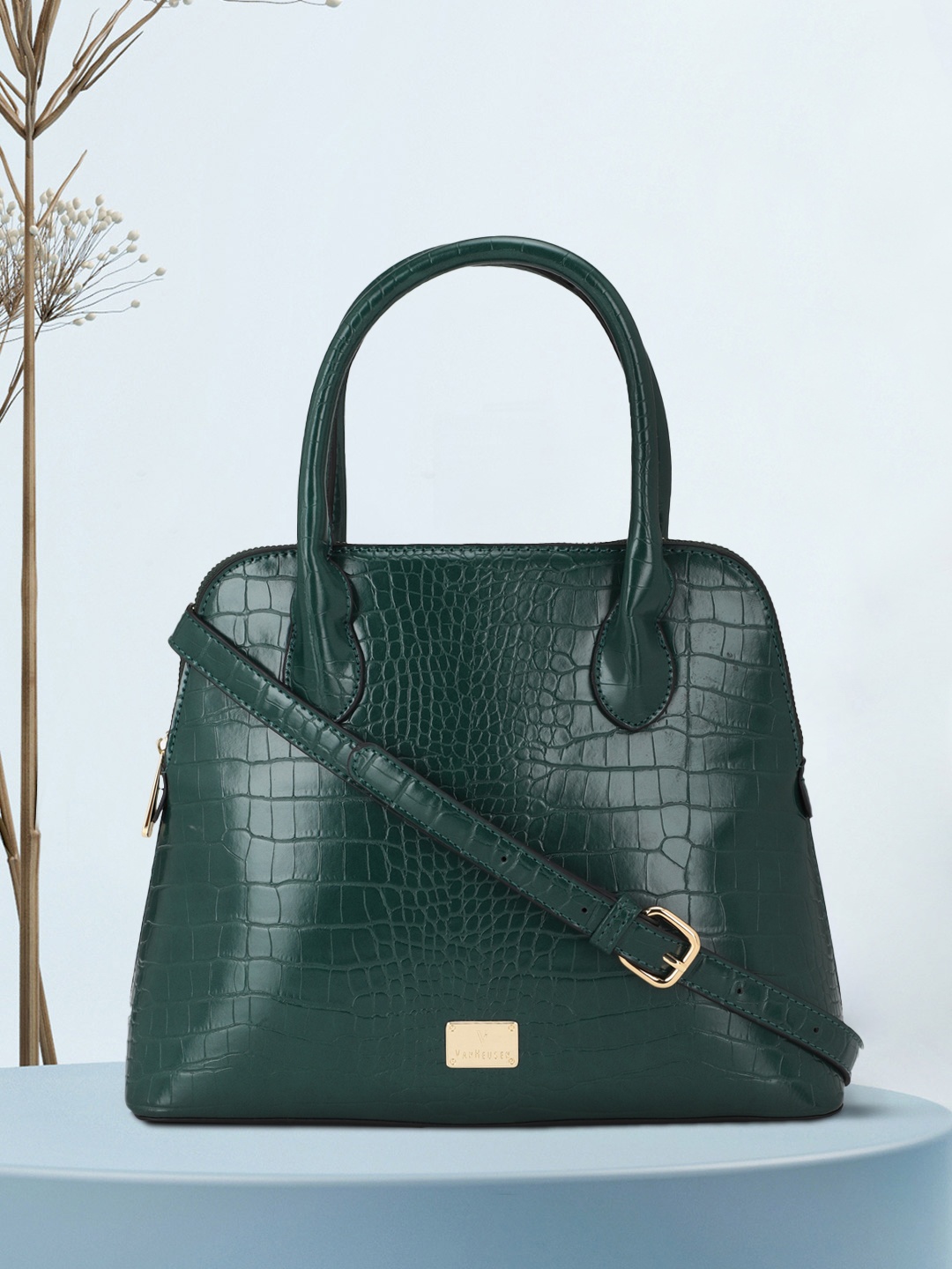 

Van Heusen Green Croc Textured Handheld Bag