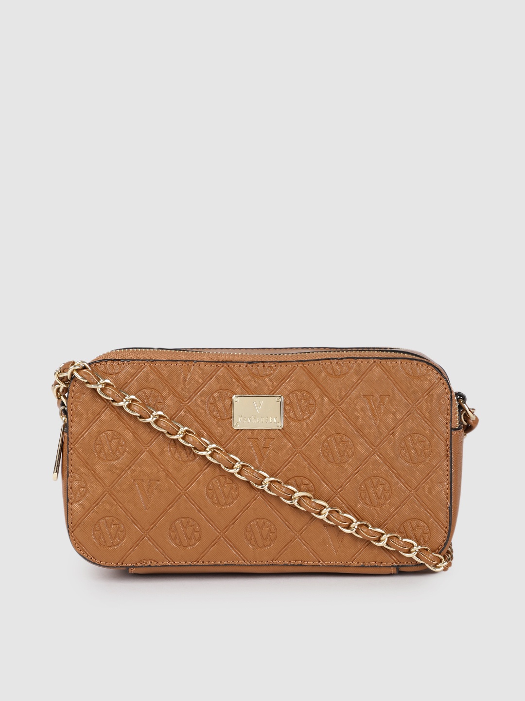 

Van Heusen Brown Brand Logo Design Structured Sling Bag