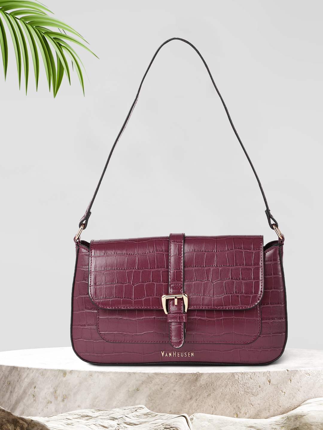 

Van Heusen Burgundy Animal Textured Structured Shoulder Bag