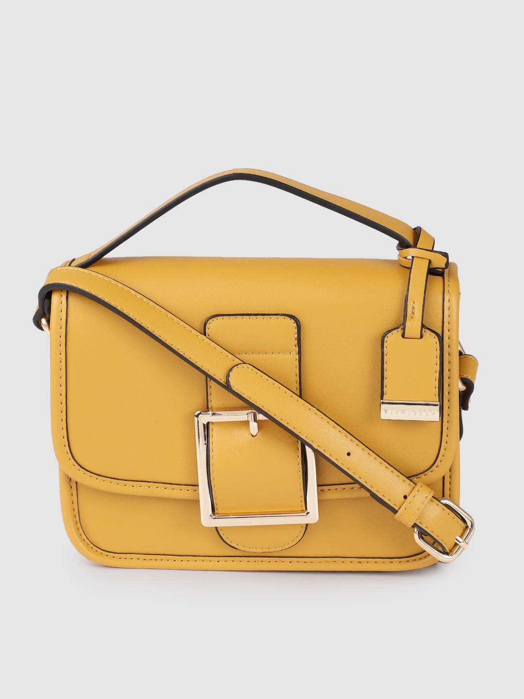 

Van Heusen Mustard Yellow Solid Structured Satchel
