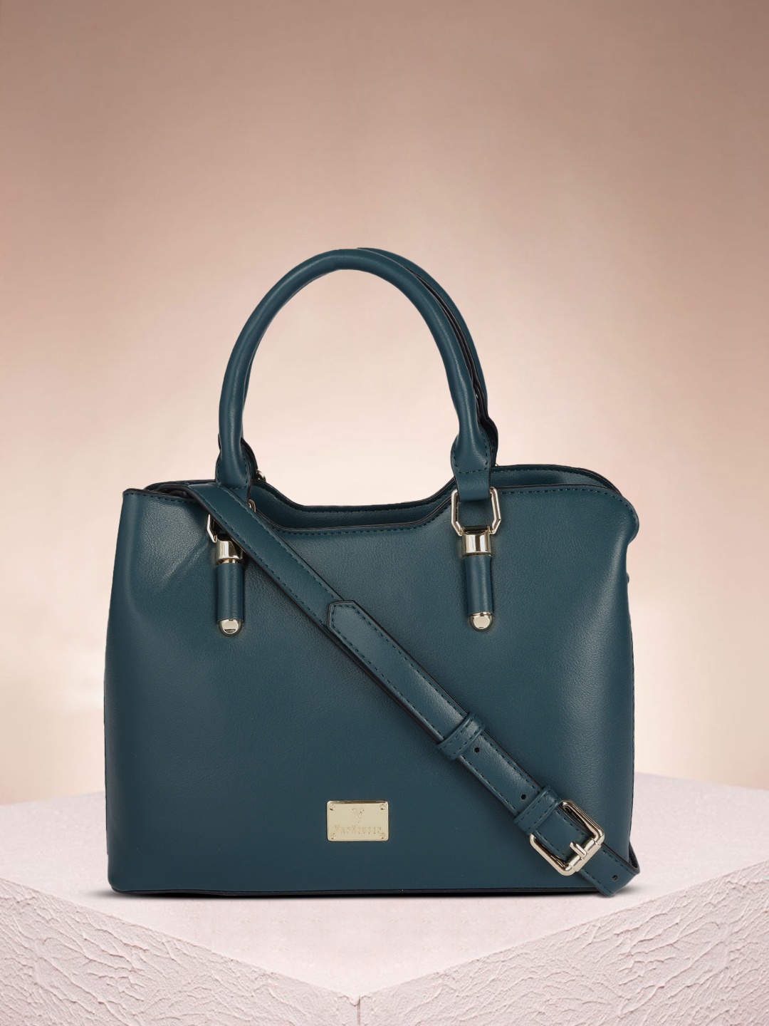

Van Heusen Teal Green Solid PU Regular Structured Handheld Bag