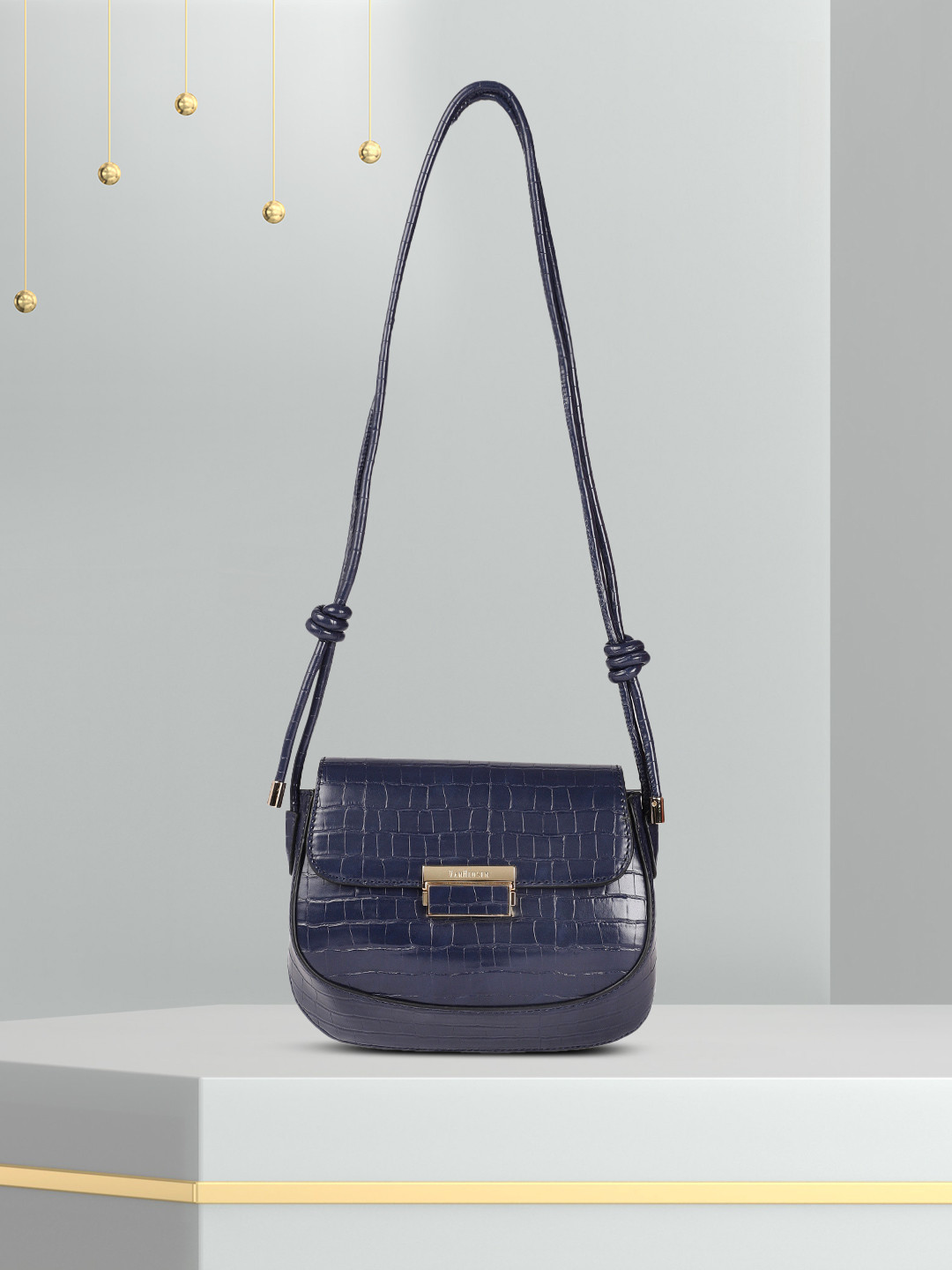 

Van Heusen Navy Blue Animal Textured Structured Sling Bag