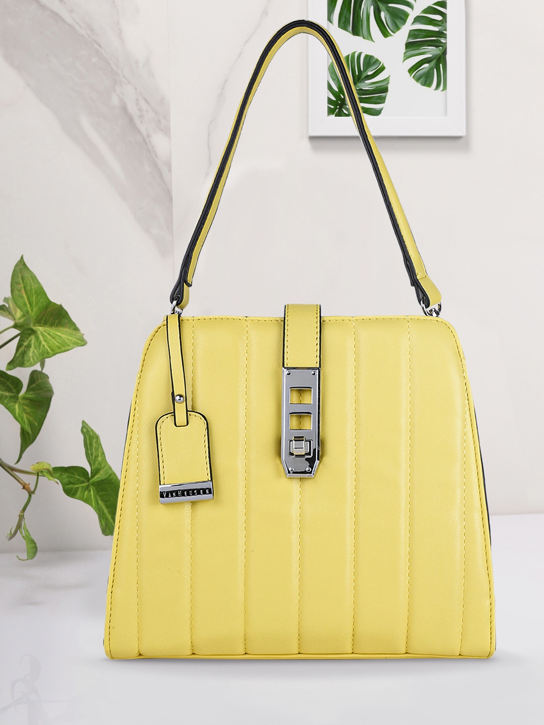 

Van Heusen Yellow Solid PU Structured Handheld Bag with Quilted Detail