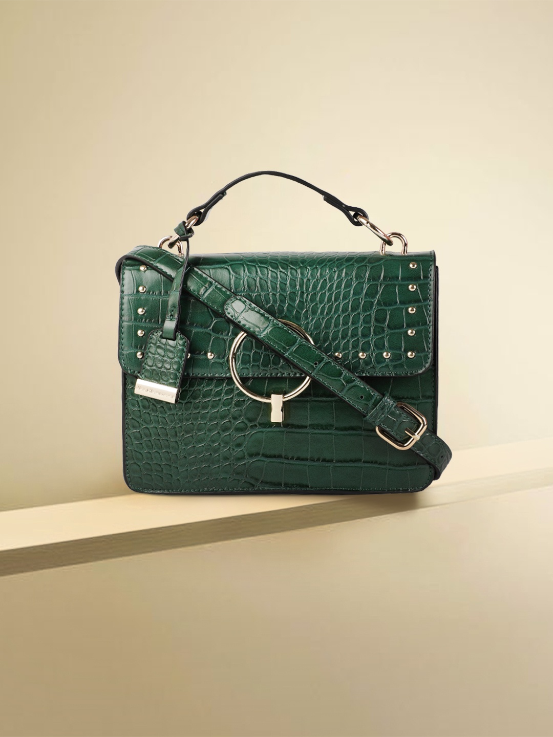 

Van Heusen Green Animal Textured Structured Satchel