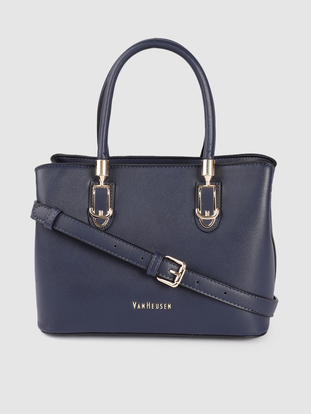 

Van Heusen Women Navy Blue Solid Structured Handheld Bag