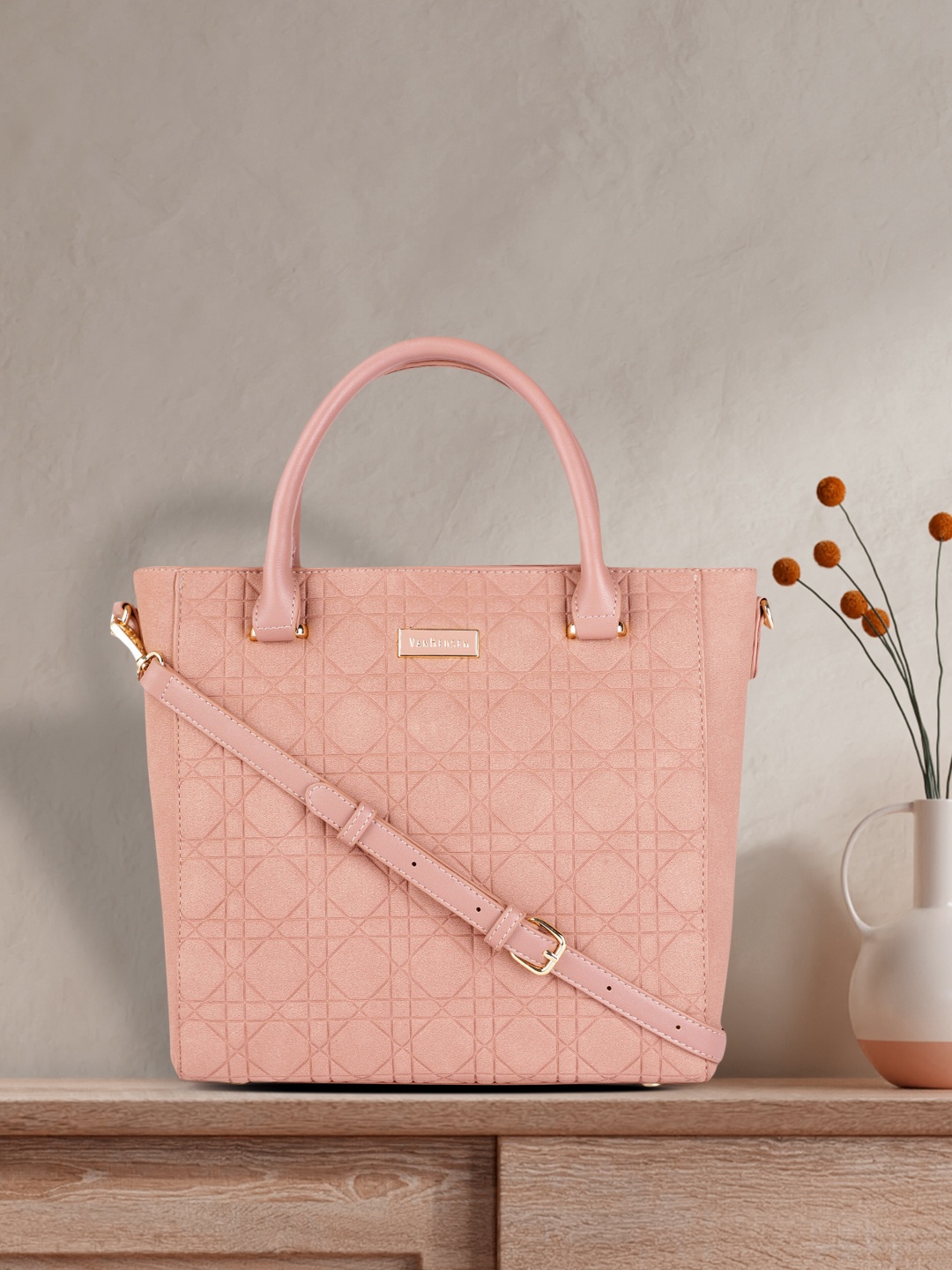 

Van Heusen Pink Textured Handheld Bag