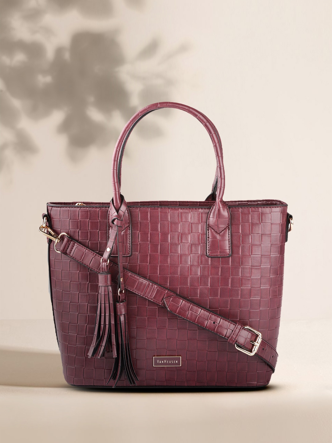 

Van Heusen Maroon Woven Textured Structured Handheld Bag