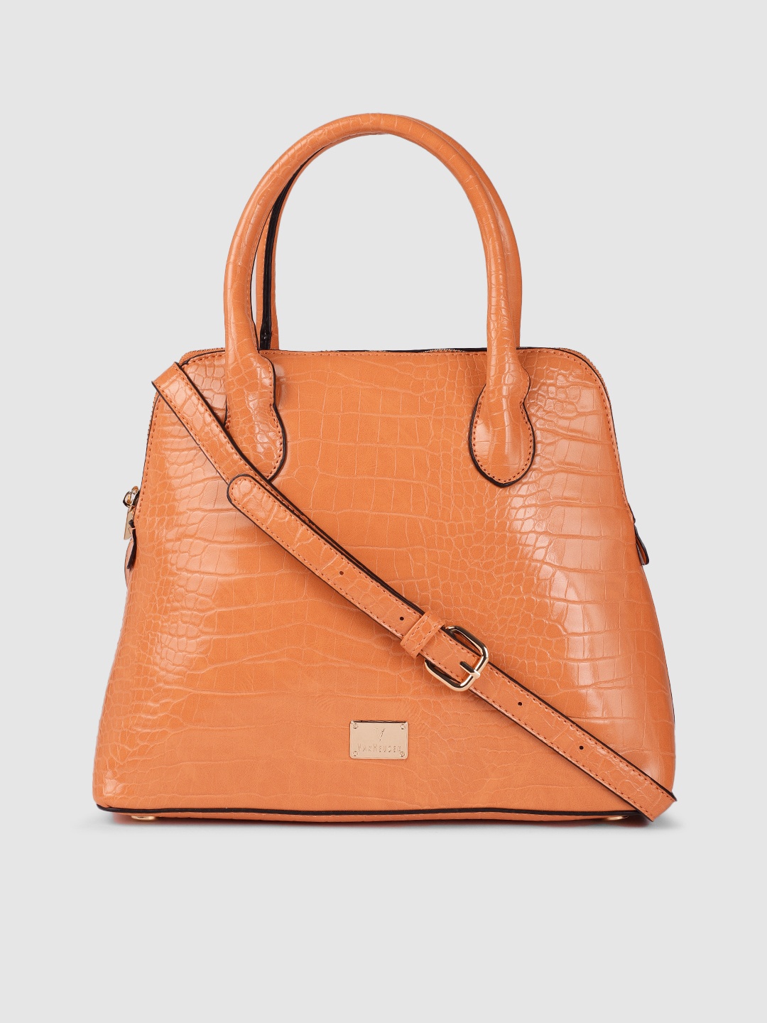 

Van Heusen Orange Animal Textured Structured Handheld Bag