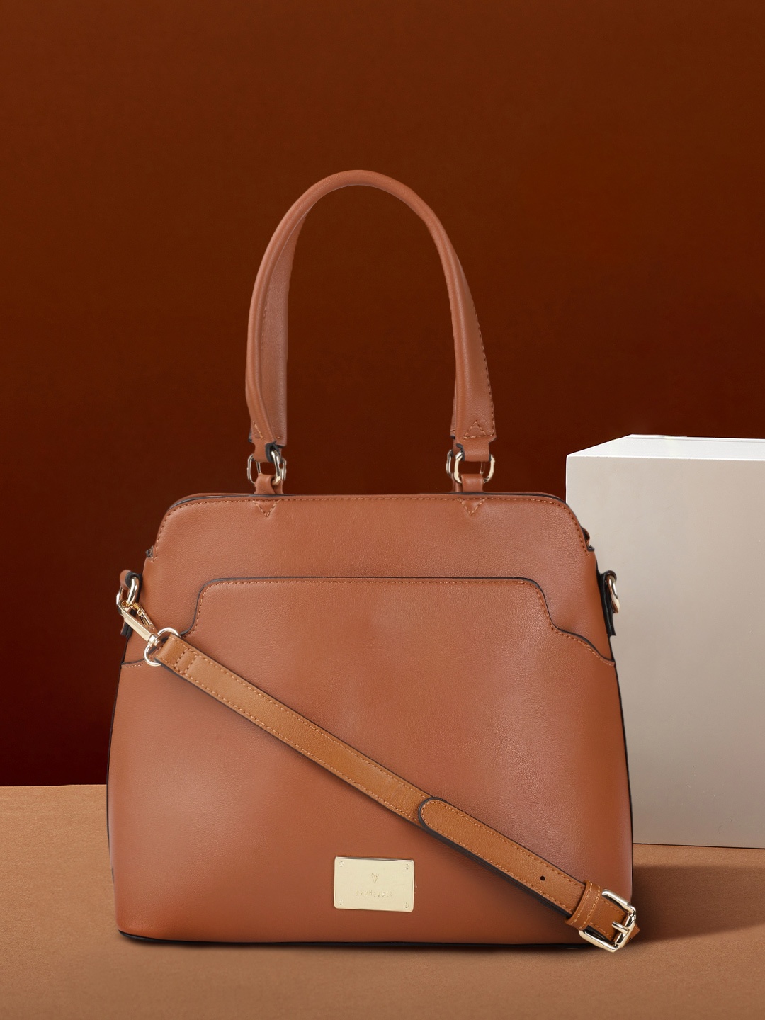 

Van Heusen Tan Brown Solid Structured Handheld Bag