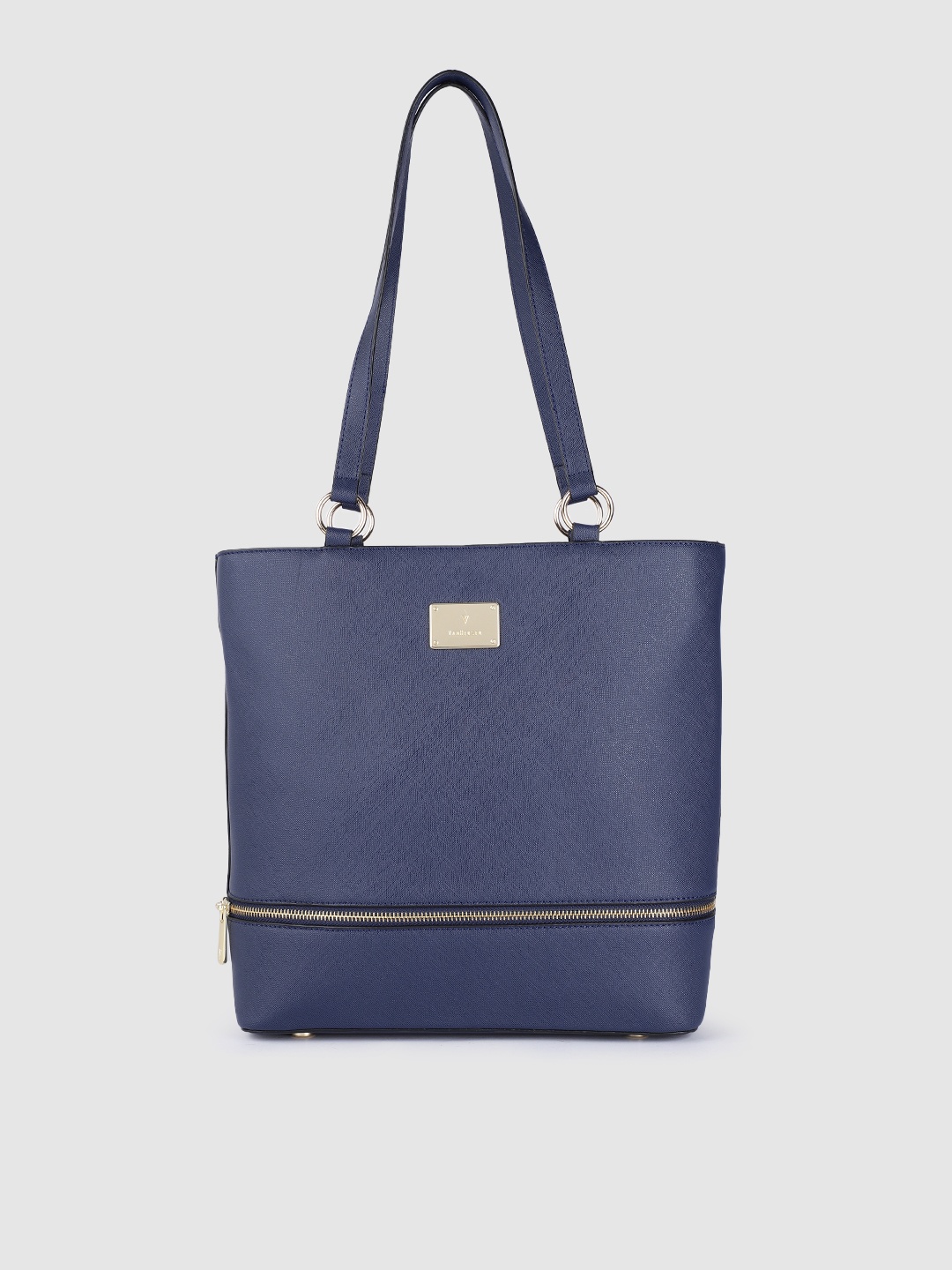 

Van Heusen Navy Blue Solid PU Structured Shoulder Bag with Zip Detail