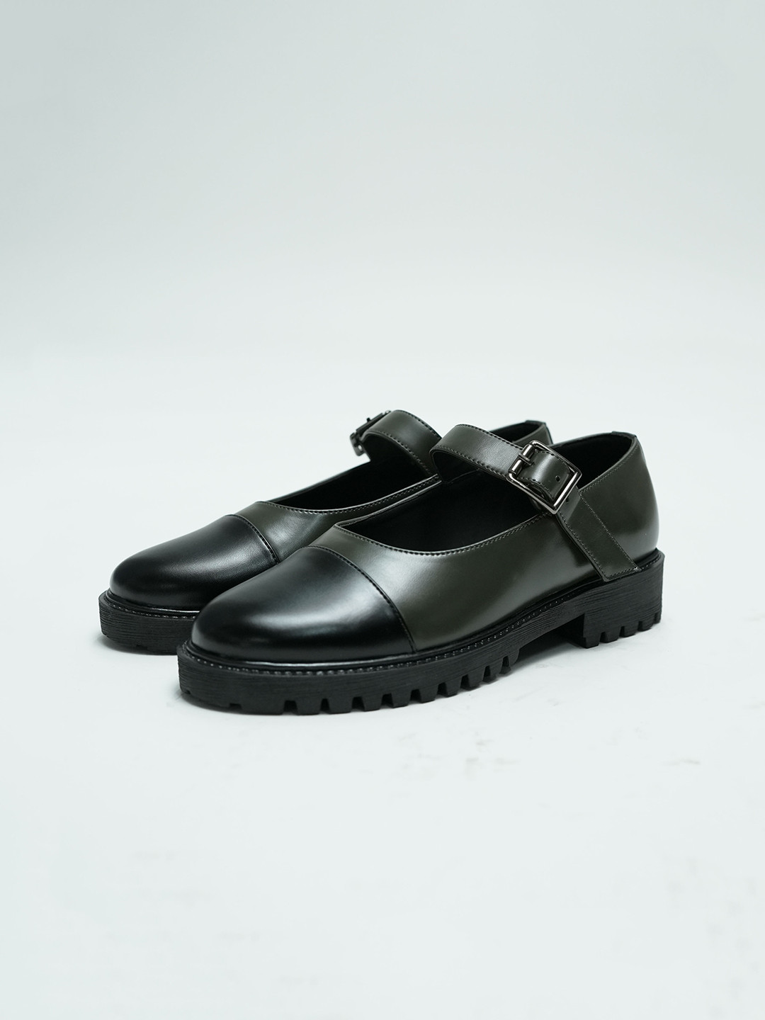 

Theater Olive Green & Black Colourblocked Mary Janes Platform Sandals