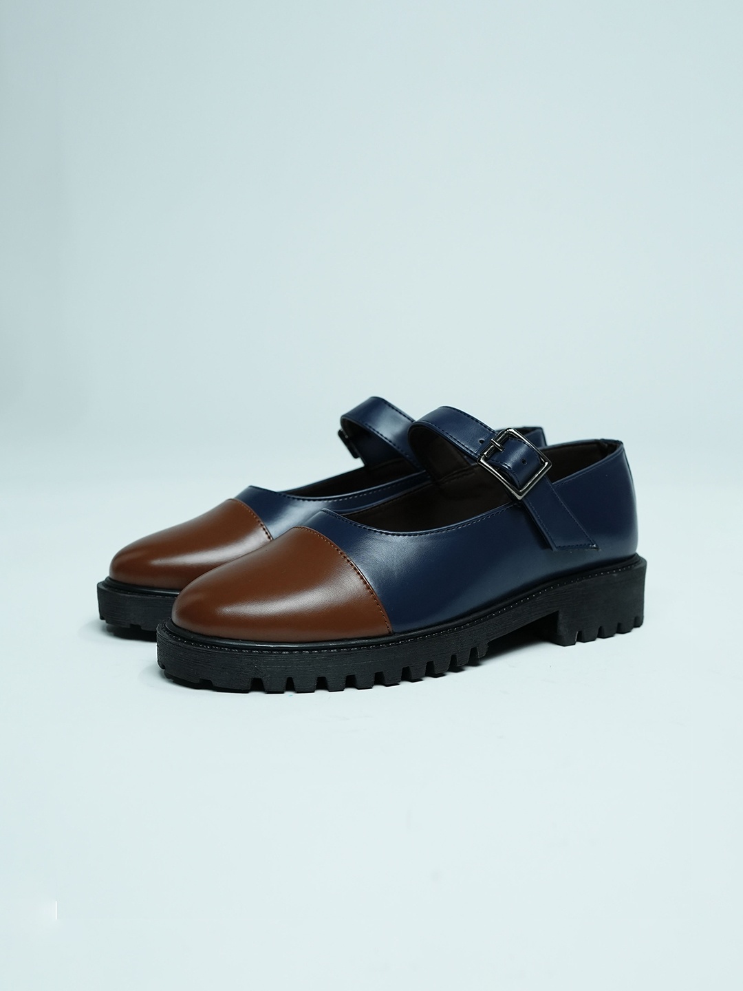 

Theater Navy Blue Colourblocked Mary Janes Platform Sandals