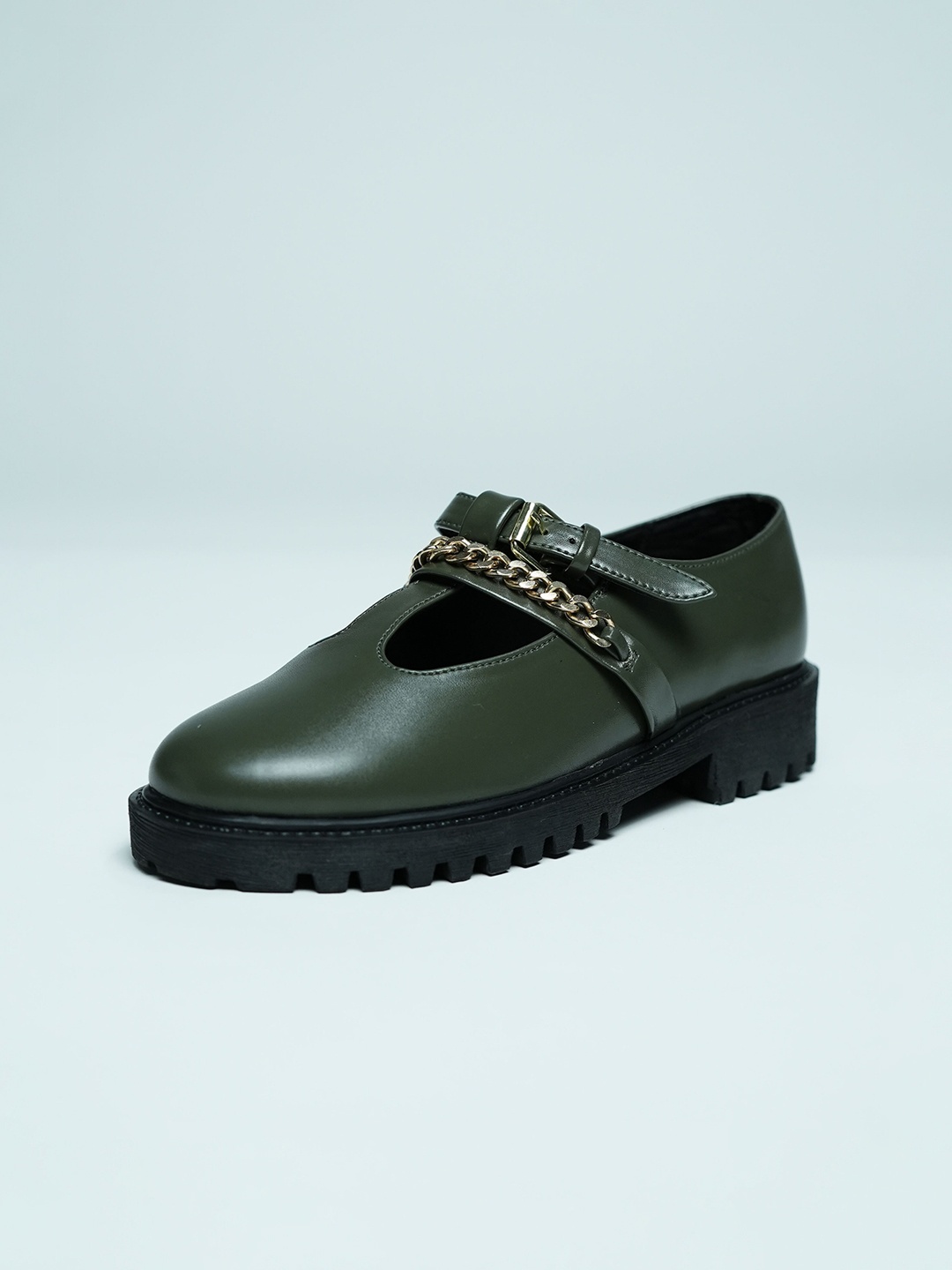 

Theater Women Olive Green Buckle Detail Derbys